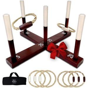 Rustic Ring Toss Outdoor Game (All Weather) - 15+ Games Included - Vintage Wood